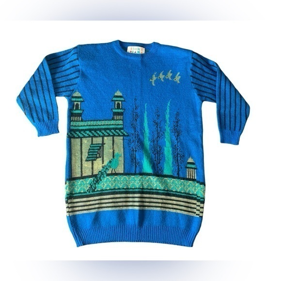 Vintage Y2K Itoki Japanese Tokyo Sakura Sweater Dress Blue - Picture 1 of 11